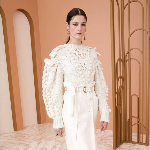 Ulla Johnson Verena Oversized Cable Knit Wool Sweater Plaster Cream ASO Runway - Picture 12 of 14